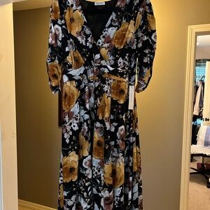 Women's Floral Dress in Black and Yellow